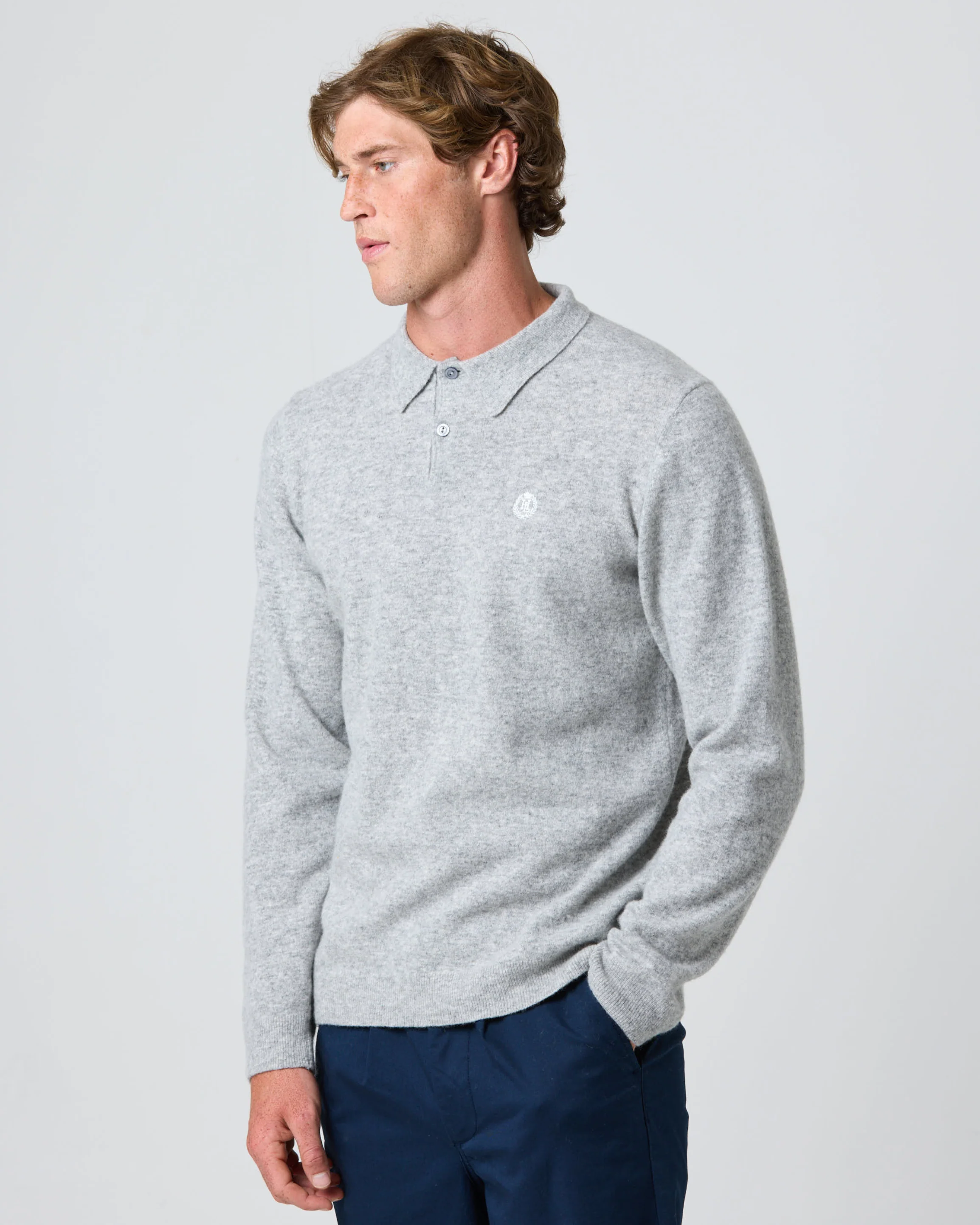 Beaulieu Knitted Polo - Light Grey Melange