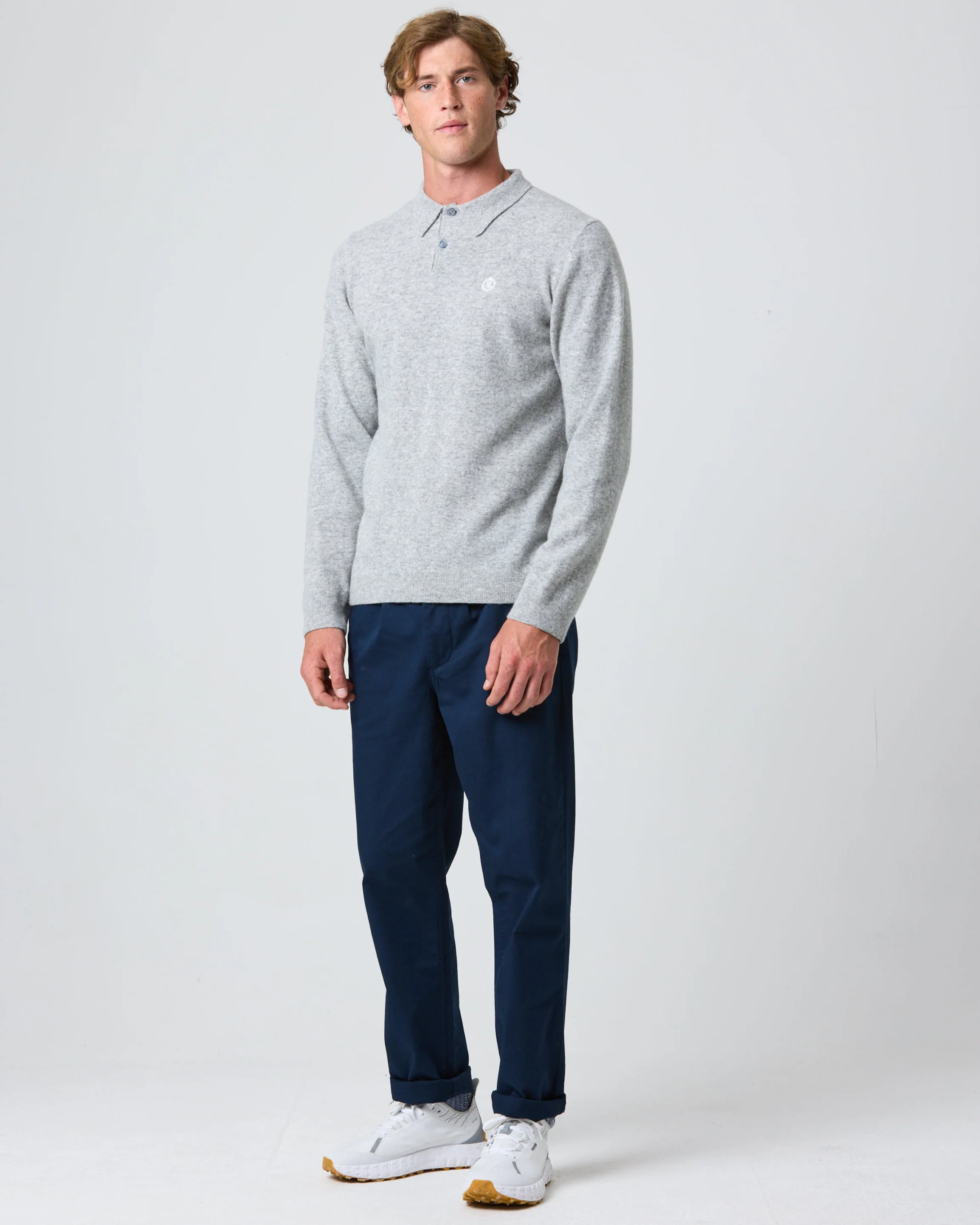 Beaulieu Knitted Polo - Light Grey Melange - Image 3