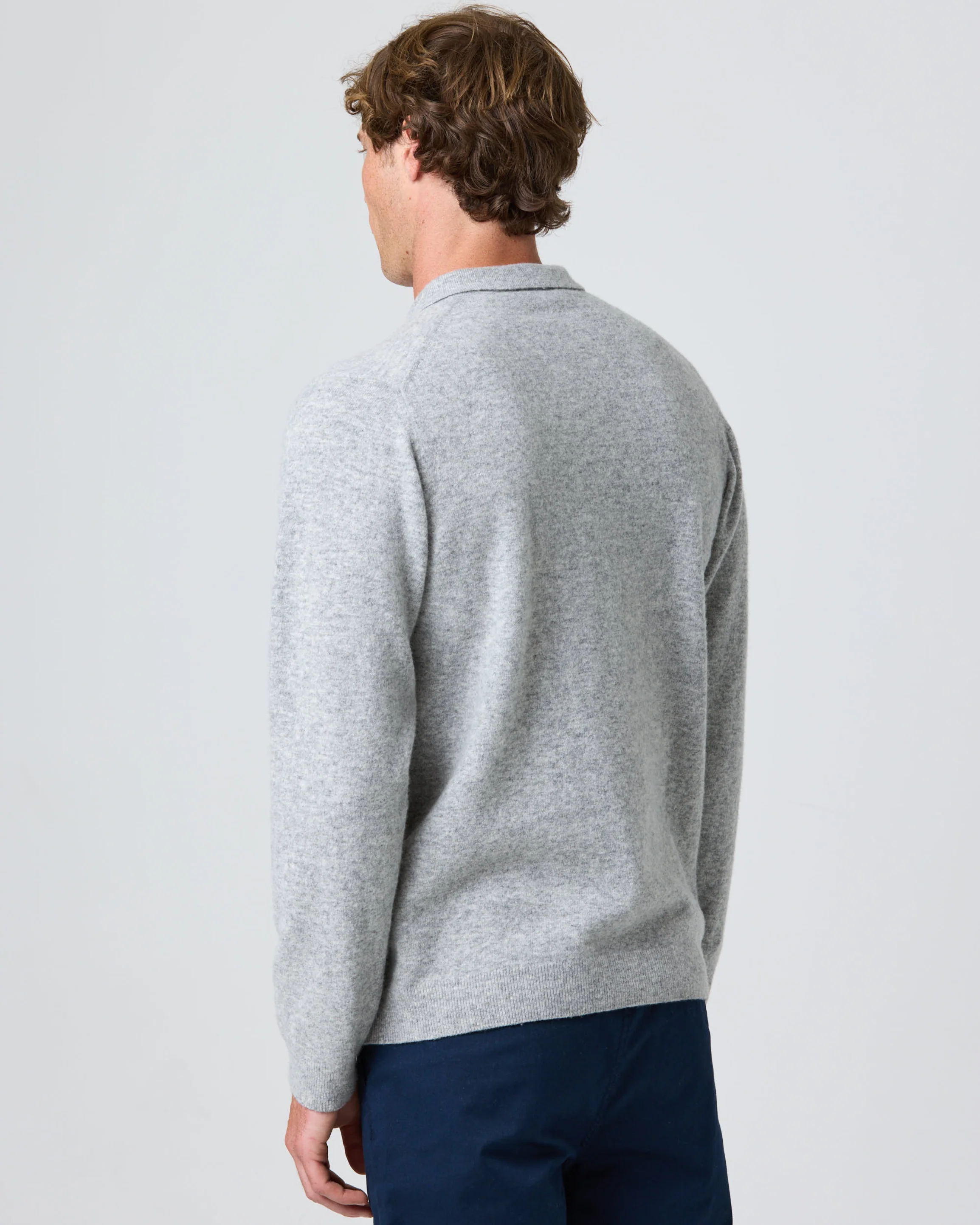 Beaulieu Knitted Polo - Light Grey Melange - Image 5