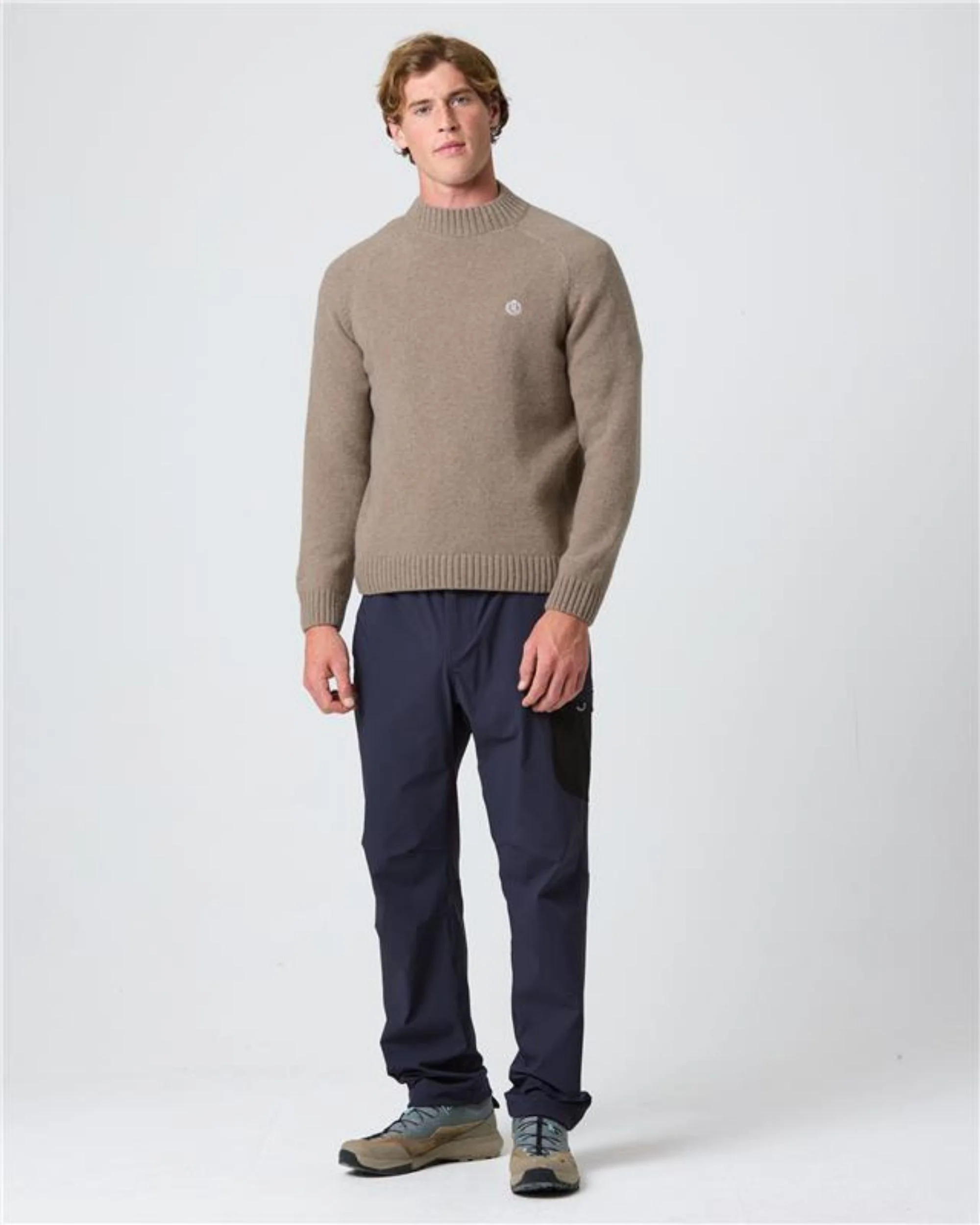 Clew Mock Neck Jumper - Light Sand Melange - Image 3