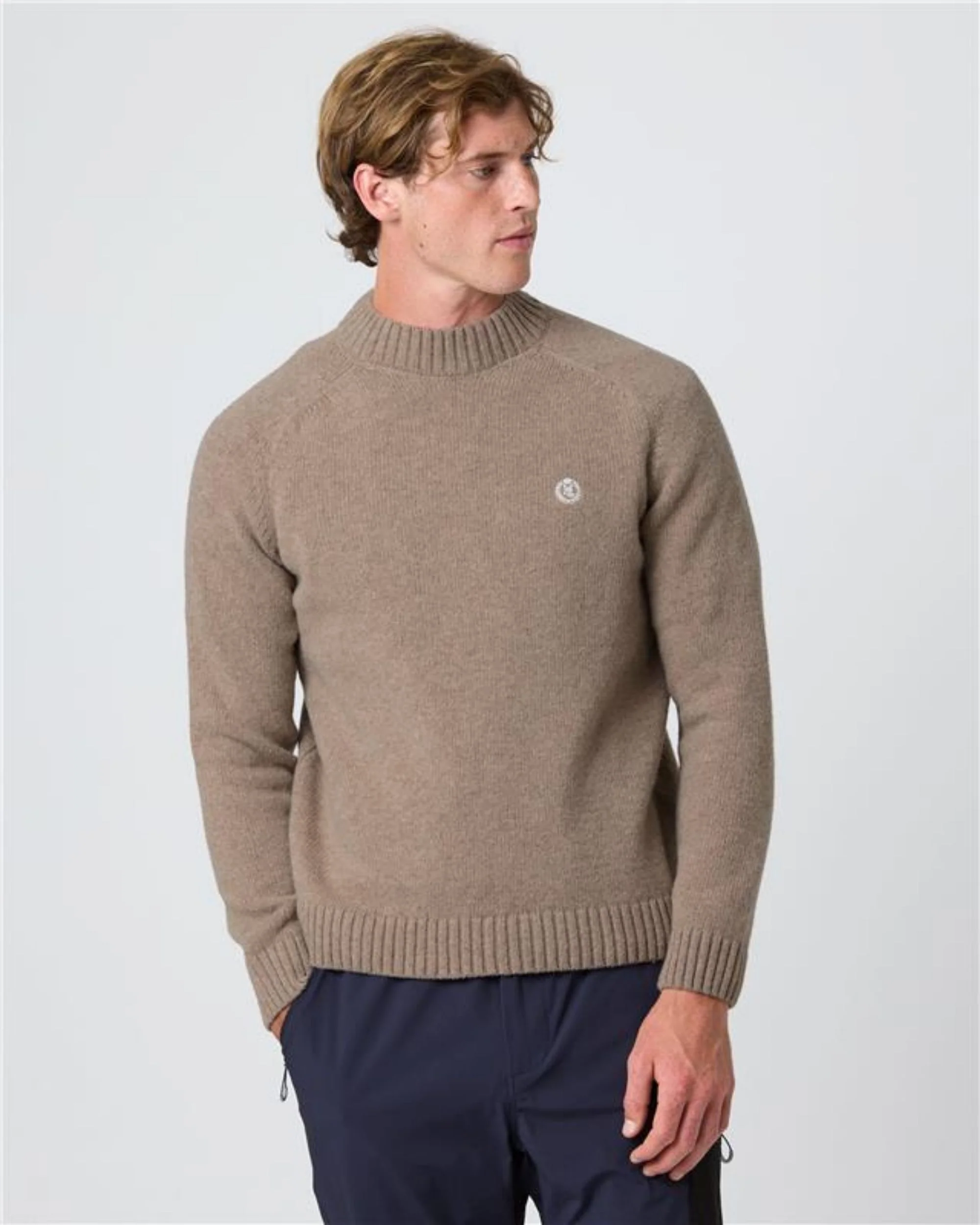 Clew Mock Neck Jumper - Light Sand Melange - Image 4