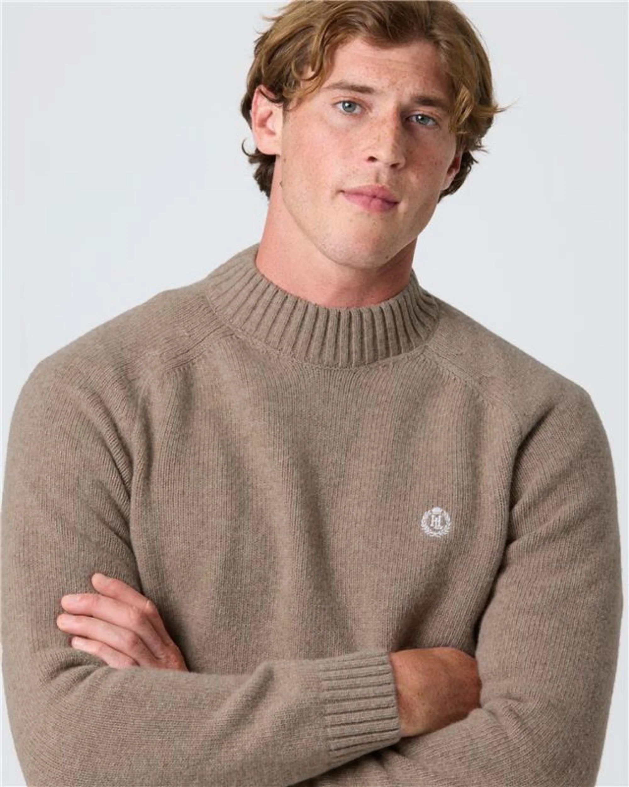 Clew Mock Neck Jumper - Light Sand Melange - Image 5