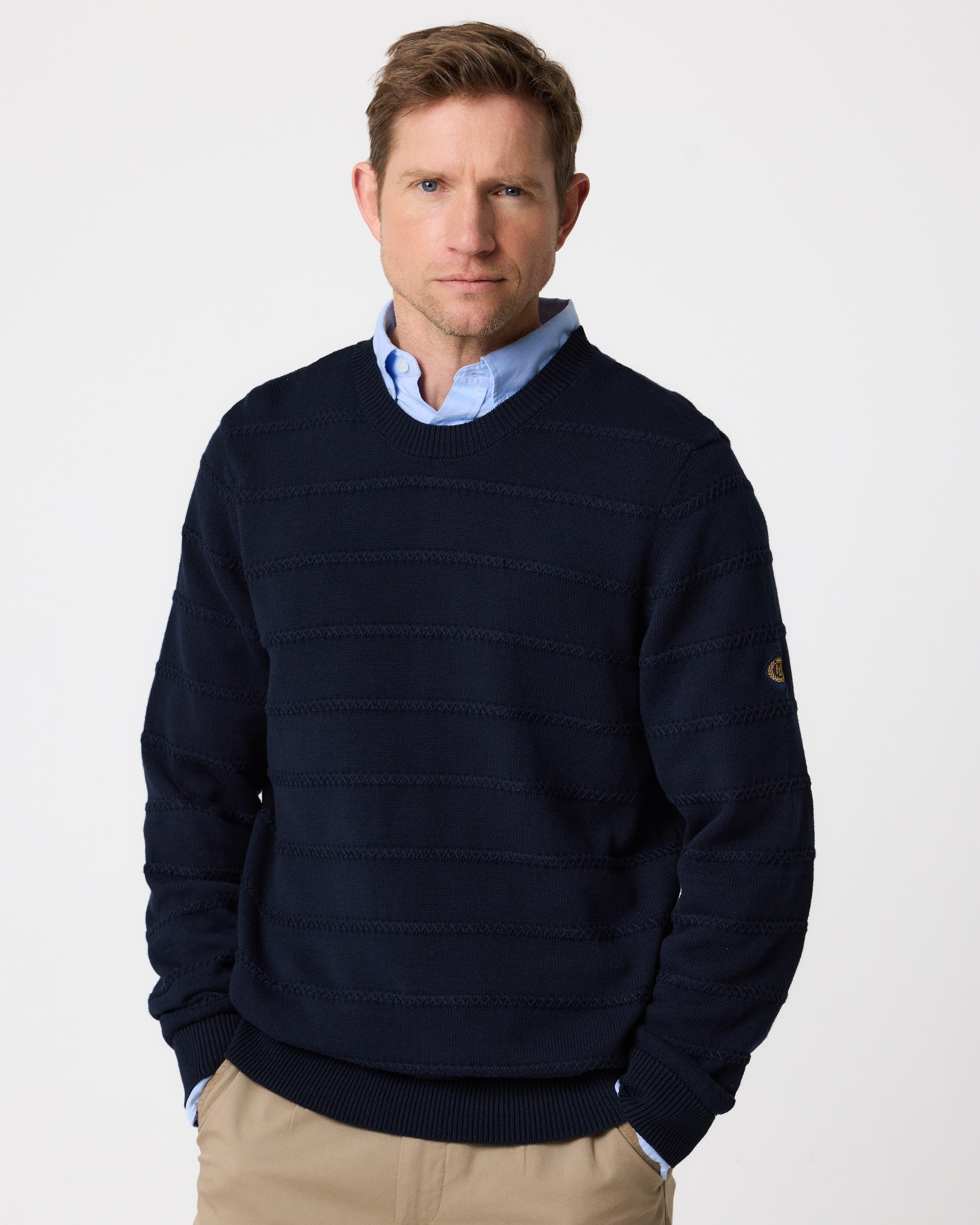 Kimmeridge Stripe Crew - Dark Navy