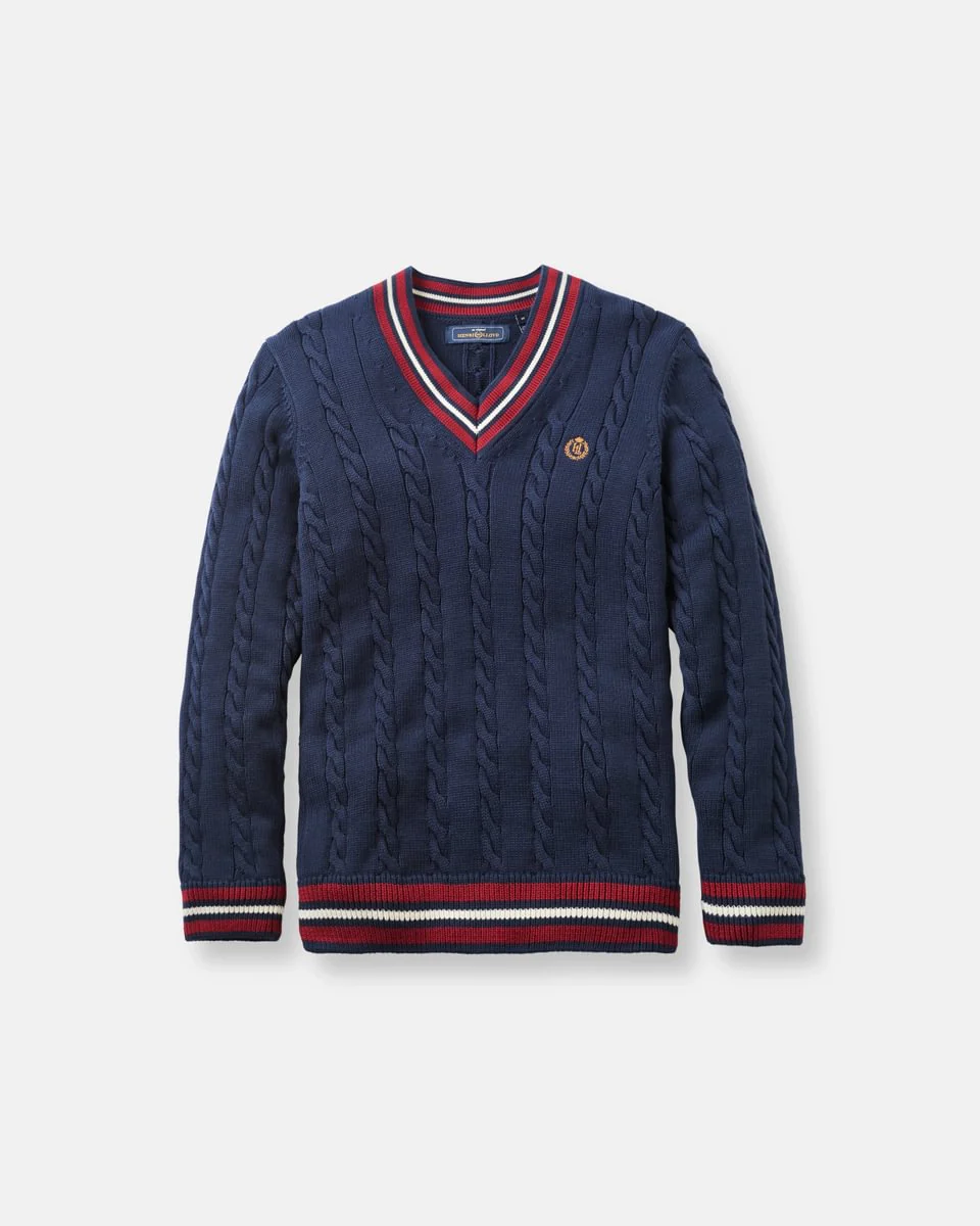 Trafford V-Knit Jumper - Navy Blue