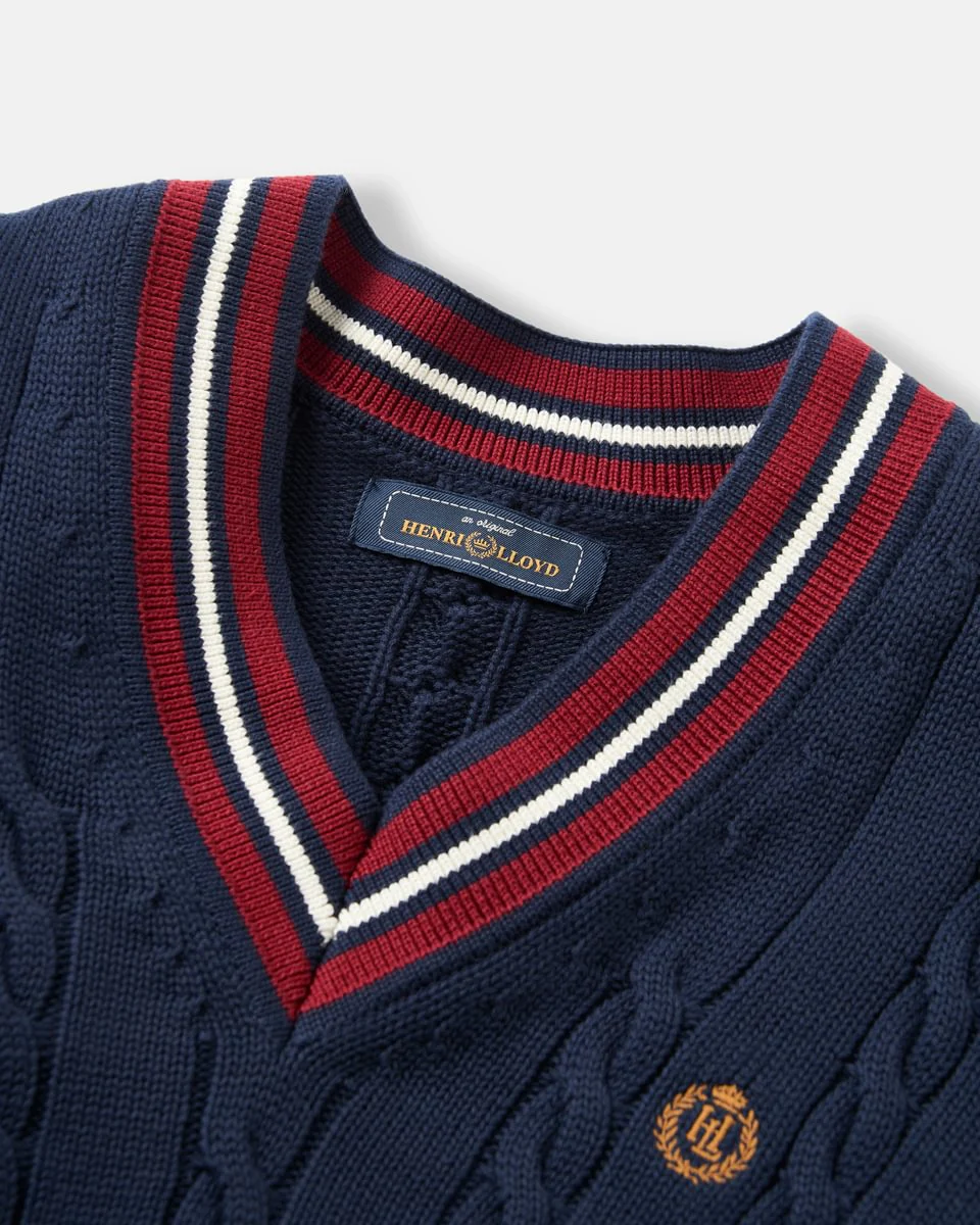Trafford V-Knit Jumper - Navy Blue - Image 2